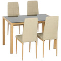 Ensemble Table à Manger avec 4 Chaises en Cuir Synthétique, Plateau Rectangulaire en Verre Trempé, 120x70x75cm, Naturel-0
