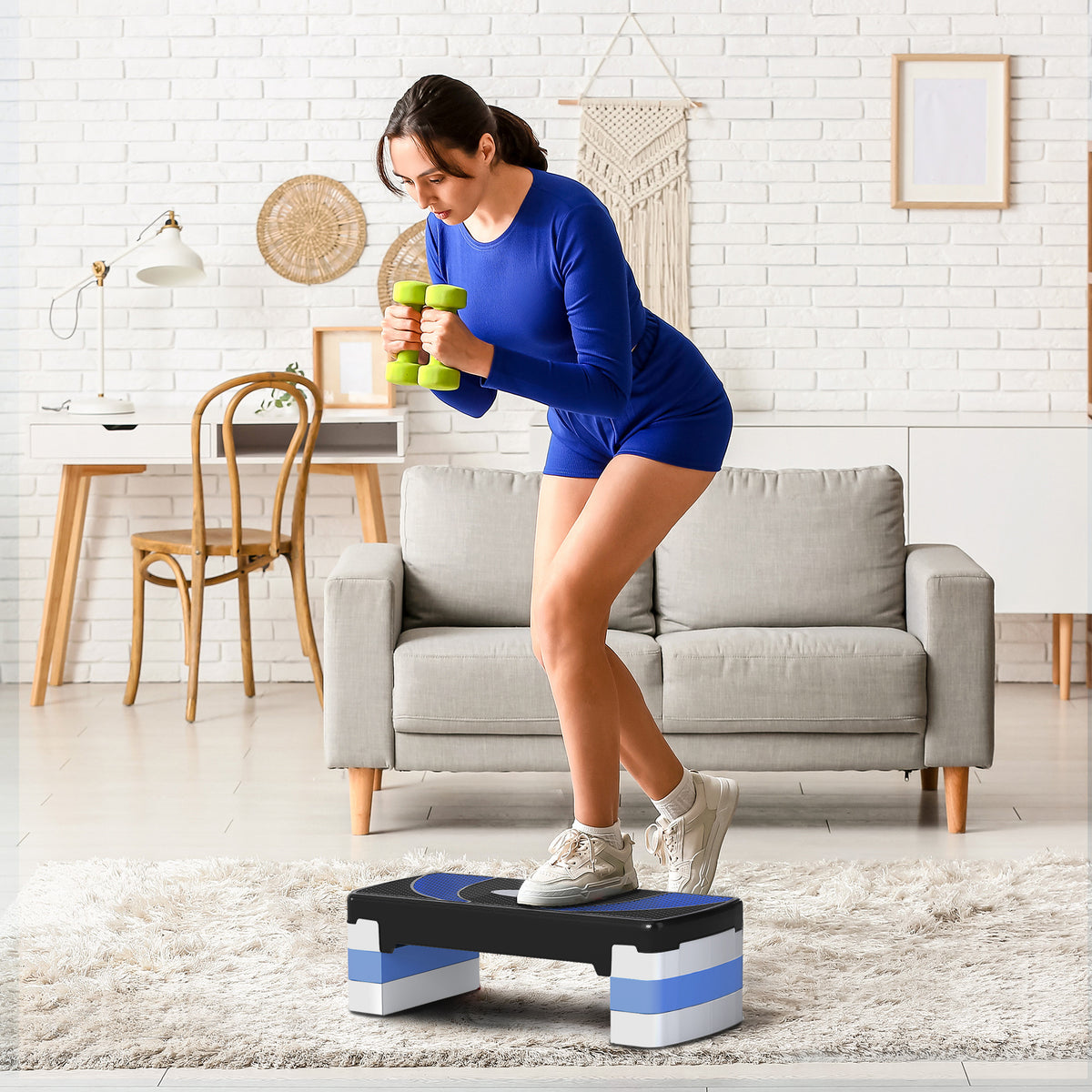 Stepper Fitness Aerobic - .fr x FFHandball - hauteur reglable surface antiderapante 80 x 31 x 20 cm noir bleu-6
