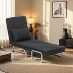 Fauteuil chauffeuse canapé-lit Convertible inclinable 1 Place Coussin lombaires accoudoirs piètement métal Lin Noir-1