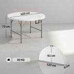 Table ronde de jardin pliante Ø122 cm peut accueillir 6 personnes pour évènement, structure métal, plateau HDPE-2