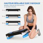 Stepper Fitness Aérobic hauteur réglable 10/15/20 cm surface antidérapante 80 x 31 x 20 cm noir bleu-3