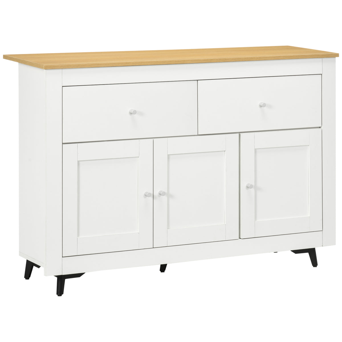 Buffet cuisine avec 2 tiroirs 3 portes et étagère réglable, pour cuisine, salle à manger, salon, 117 x 35 x 80 cm, blanc-0