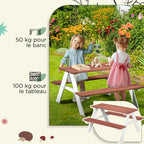 Table de pique-nique pour enfants avec bancs en bois massif table enfant pour le jardin 89 x 79 x 50 cm marron et blanc-4