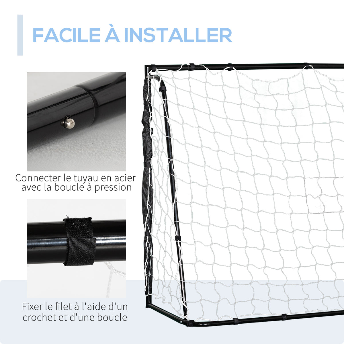 But de football cage de foot châssis métal filet PE piquets & outil inclus dim. 186L x 62l x 123H cm noir blanc-3