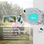 Enrouleur tuyau arrosage dévidoir de tuyaux d'eau 25+2 m support mural + poignée pivotant à 180° 55 x 20 x 42 cm gris-3