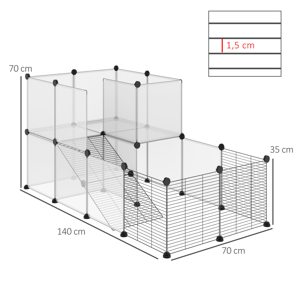 Enclos pour petits animaux design DIY cage modulable pour cochon d'Inde lapin chinchillas petits animaux domestiques 27 panneaux noir-2