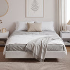 Lit Flottant 160 x 200 cm avec Éclairage LED Intelligent, Cadre de Lit Double Rembourré en Lin, Montage Facile, Beige-8
