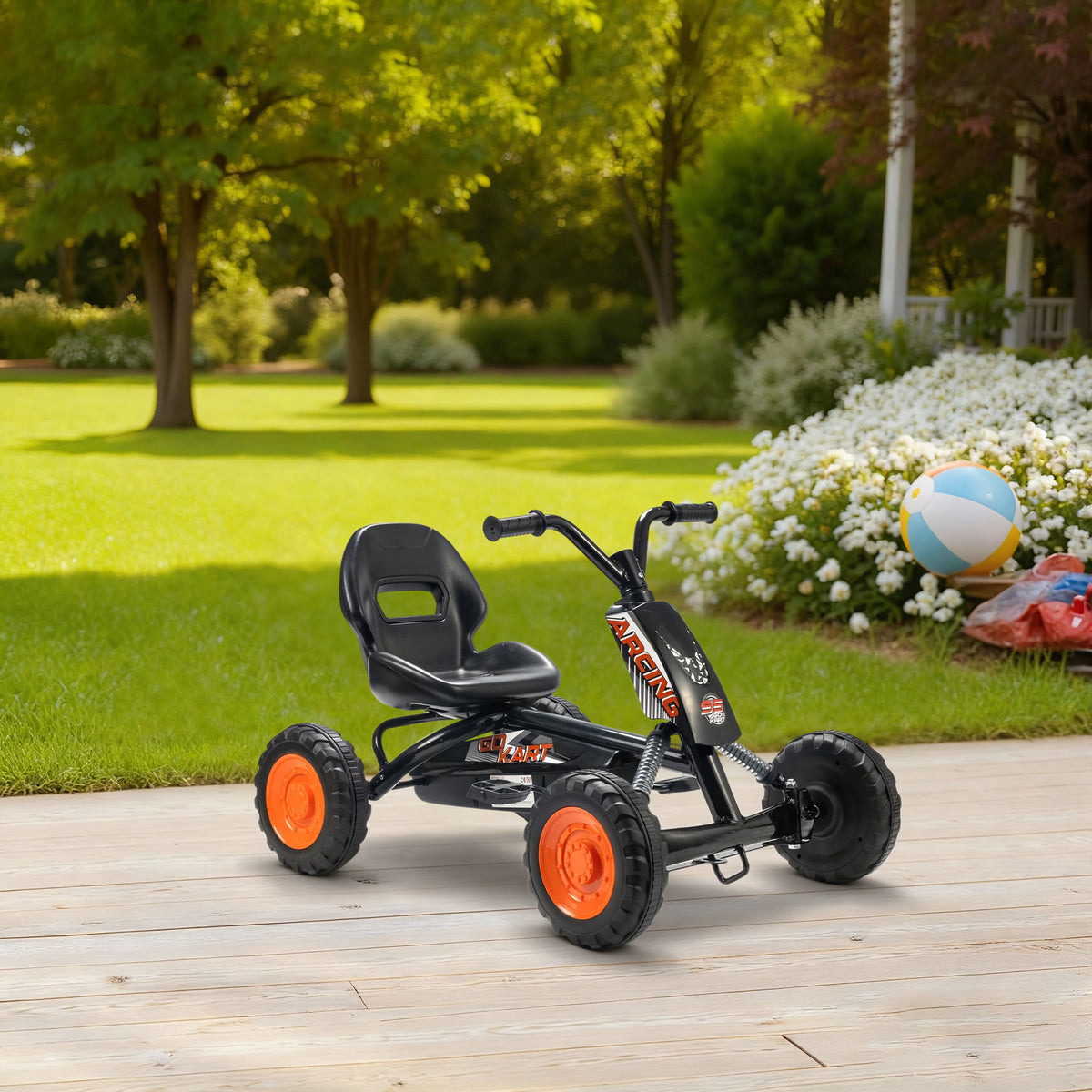 Kart à pédales pour enfants, karting enfant, avancer et reculer, pour garçons filles de 2-5 ans, 84x54x56 cm, noir-7