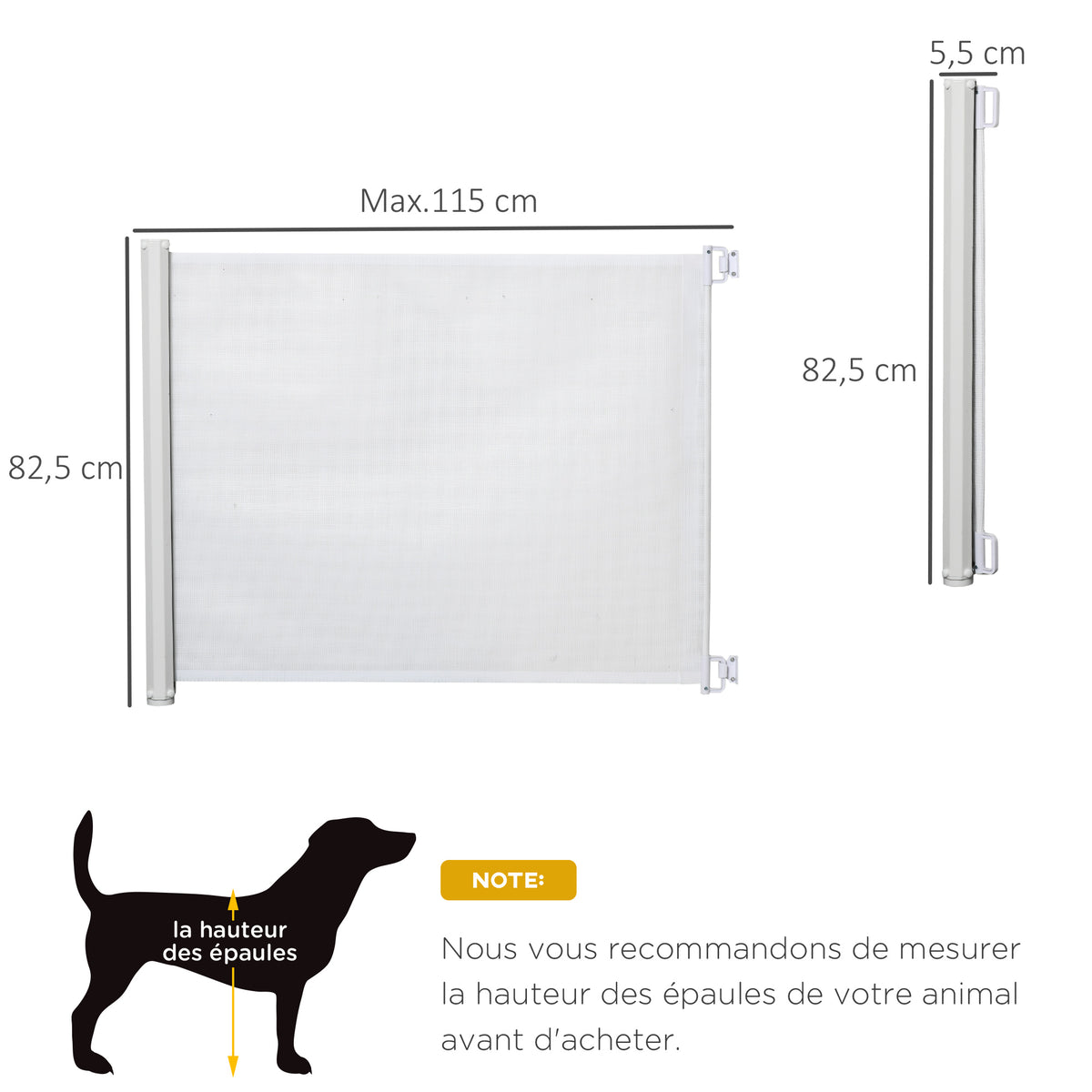 Lot de 2 barrières de sécurité barrière animaux rétractable automatique 1,15L x 0,83H m textilène acier blanc-2