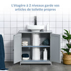 Meuble salle de bain sous lavabo - meuble sous-vasque - placard 2 portes avec étagère 60L x 30l x 60H cm - en bois Gris-4