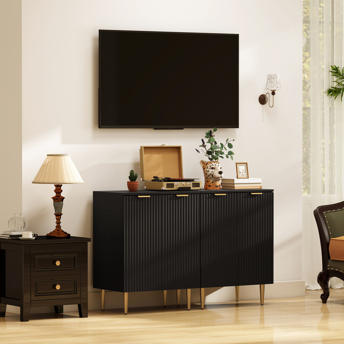 Buffet Cuisine, Meuble de Rangement avec 2 Portes, Étagère Réglable, Pieds Métalliques Surélevés, 60 x 40 x 80 cm, Noir-7