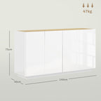 Buffet salle à manger buffet cuisine 4 portes à fermeture douce et étagères réglables 140l x 40P x 75H cm blanc laqué-2
