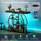 Console meuble avec éclairage LED 100 cm, table console à 4 niveaux avec étagères ouvertes, marron rustique et noir-3