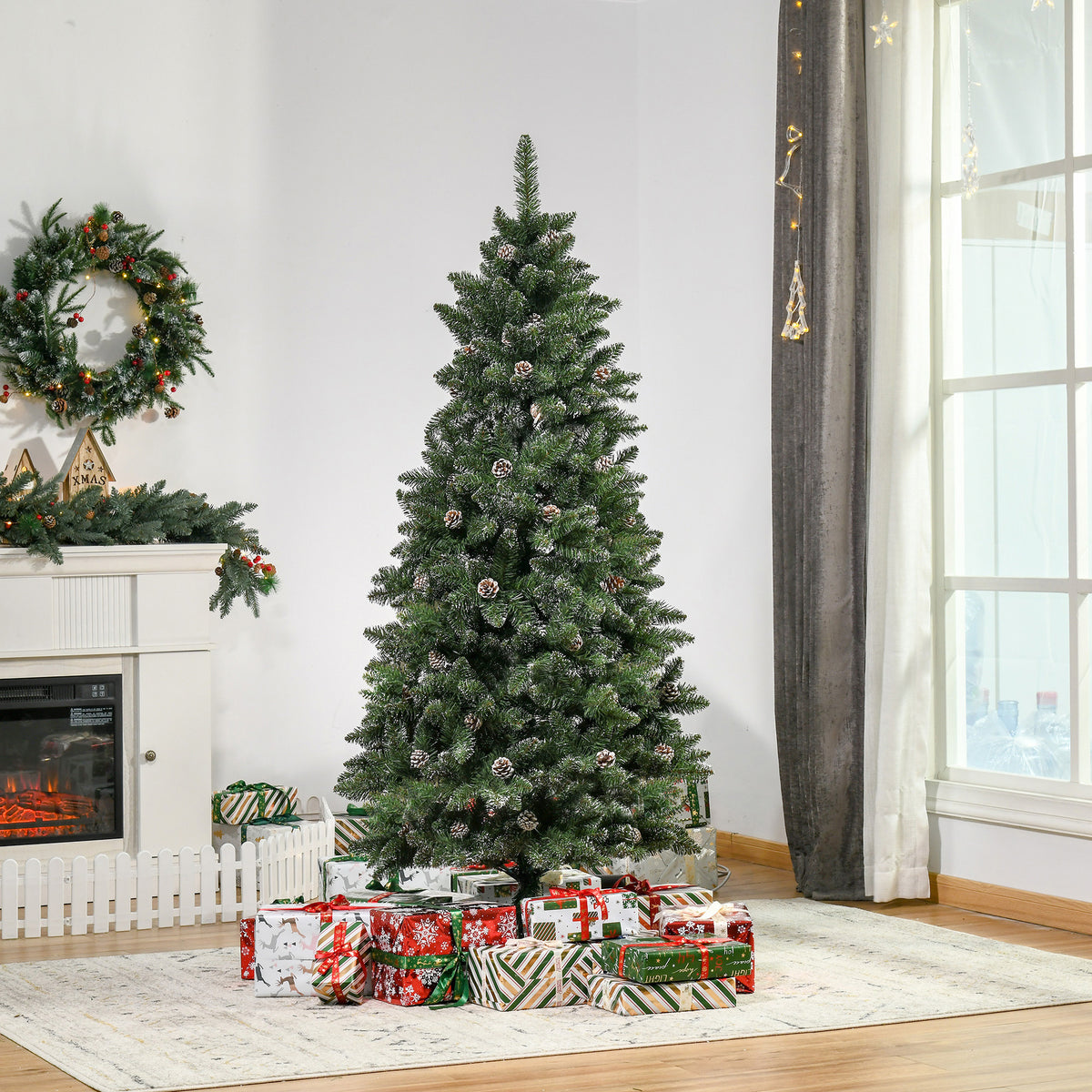 Sapin de Noël Artificiel Aspect enneigé 180H cm 50 Pommes de pin 718 Branches épines Imitation Nordmann Grand réalisme-1