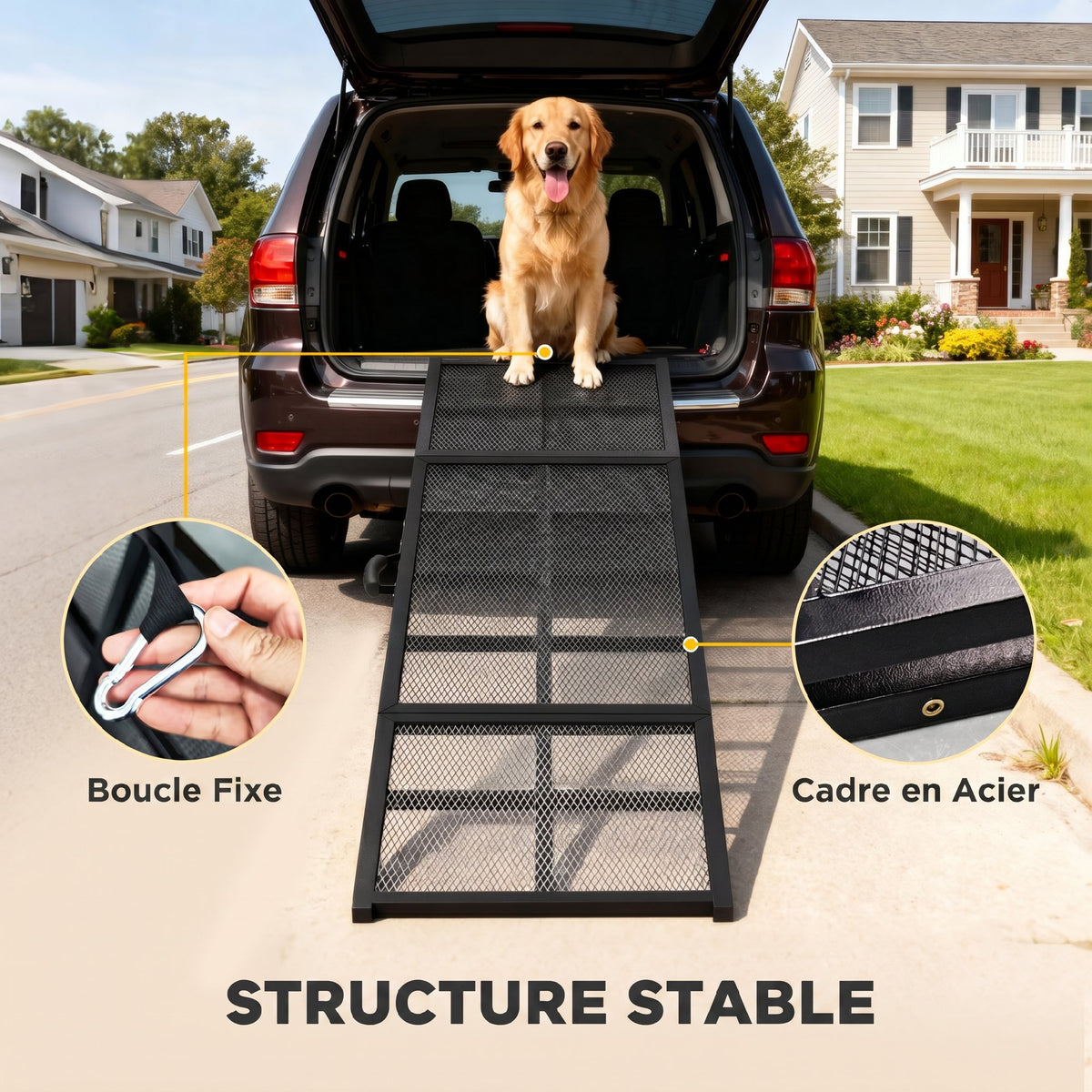 Rampe pour Chien Pliable en Acier, Escalier pour Chien avec Surface Antidérapante, Charge 180 kg, 191 x 50 x 4 cm, Noir-5