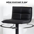 Lot de 2 tabourets de bar, chaises de bar réglable en hauteur avec assise pivotant en PU 44 x 45 x 85-106 cm noir-5