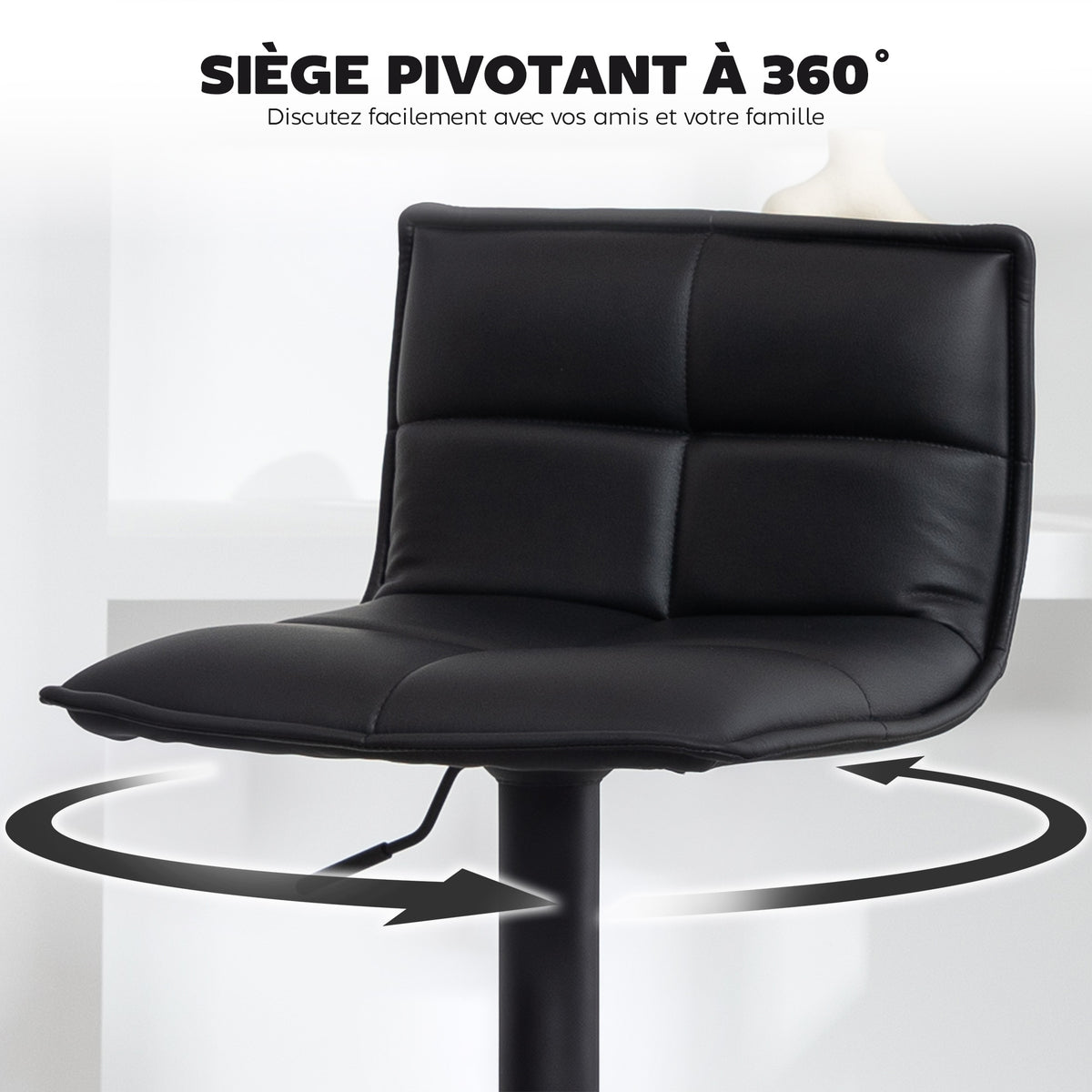 Lot de 2 tabourets de bar, chaises de bar réglable en hauteur avec assise pivotant en PU 44 x 45 x 85-106 cm noir-5