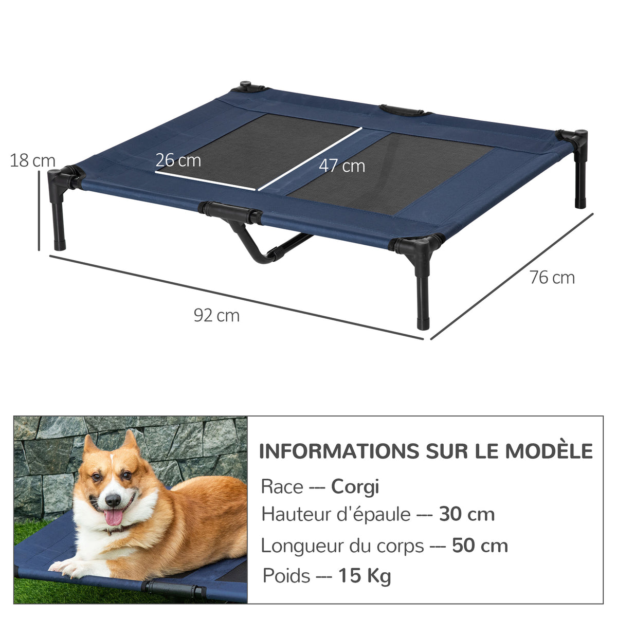 Lit sur pieds lit pour chien chat lit de camp lit surélevé aniamux tissu Oxford textilène micro-perforé acier-2