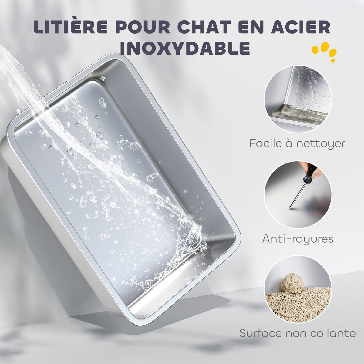 Bac à litière pour chat fermé, maison de toilette pour chat en acier inoxydable, 60,2 x 40,2 x 43,7 cm, gris clair-3