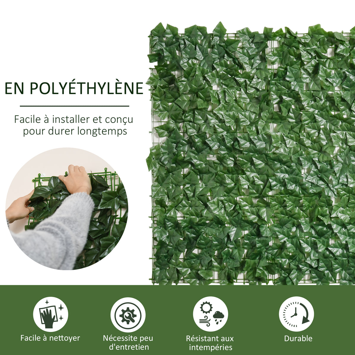Lot de 2 haies artificielles Brise-Vue décoration Rouleau 3L x 1H m Feuillage réaliste Anti-UV Vert-3