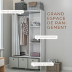 Armoire penderie armoire de rangement avec tringle rideaux 3 tiroirs en tissu amovibles 105 x 48 x 160 cm blanc-4