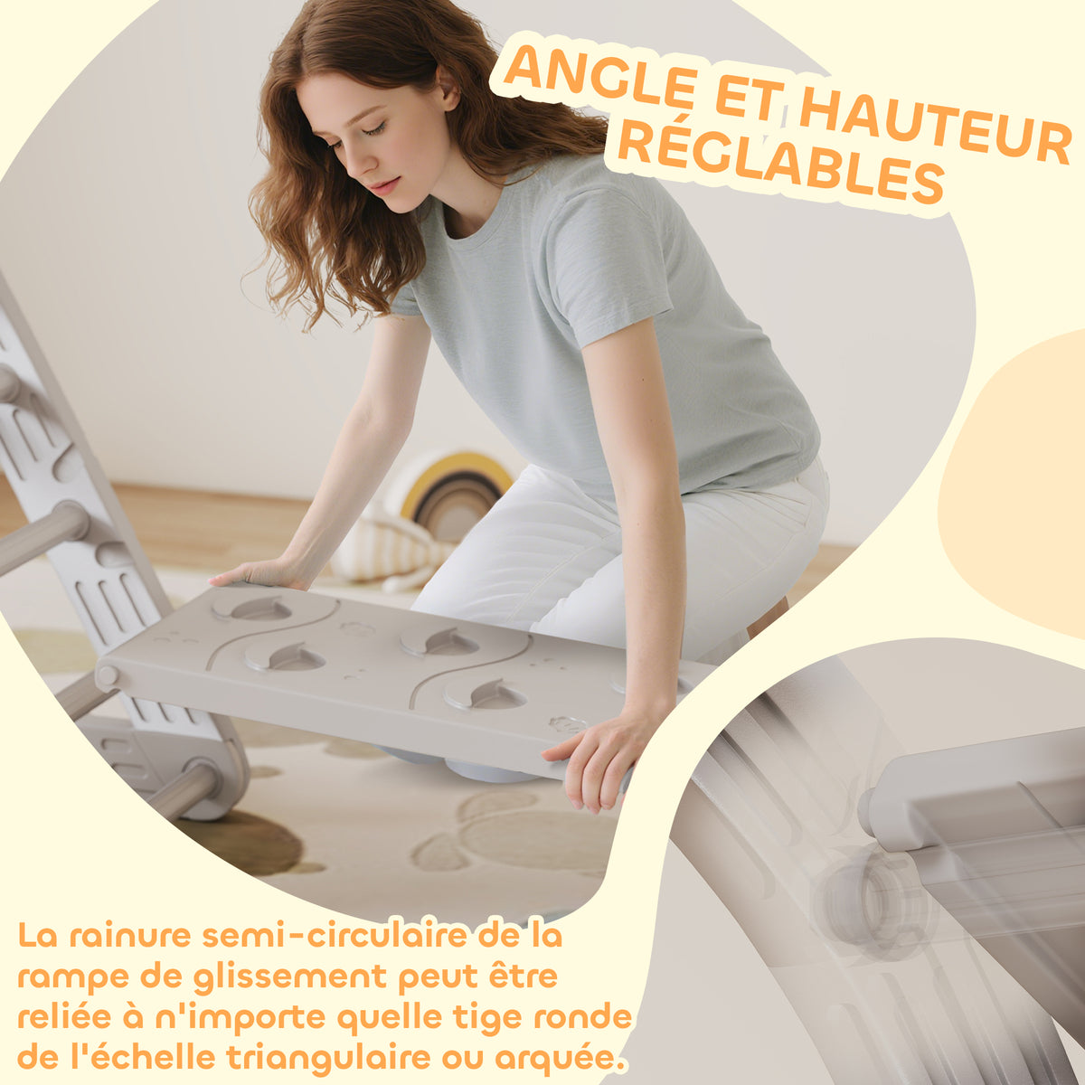 8 en 1 Triangle escalade enfants, arc d'escalade, rampe double-face pour grimper & glisser, 279 x 80 x 69 cm, gris-5