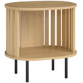 Table d'appoint ovale bout de canapé rangement ouvert pieds en acier design à lattes 50x39x50cm effet bois naturel-0