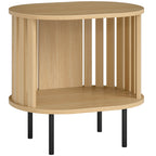 Table d'appoint ovale bout de canapé rangement ouvert pieds en acier design à lattes 50x39x50cm effet bois naturel-0