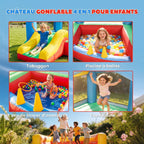 Château gonflable 4 en 1, aire de jeux avec souffleur, toboggan, piscine à balles, jeu de lancer d'anneaux, multicolore-3