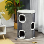 Tonneau à Gratter pour Chat 3 Niveaux en Peluche et Sisal, 3 Zones, 2 Grands Trous Interconnectés, 40x40x74cm, Gris-9