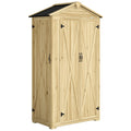 Armoire de Jardin Extérieur en Bois 3 Portes, 4 Étagères, Toit à Pignon, Compartiment, 93x53x168cm, Naturel-0