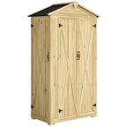 Armoire de Jardin Extérieur en Bois 3 Portes, 4 Étagères, Toit à Pignon, Compartiment, 93x53x168cm, Naturel-0