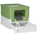 Maison de toilette pour chat pliable double porte battante et supérieure pelle fourni 47,5 x 35,5 x 36,7 cm vert avocat-0