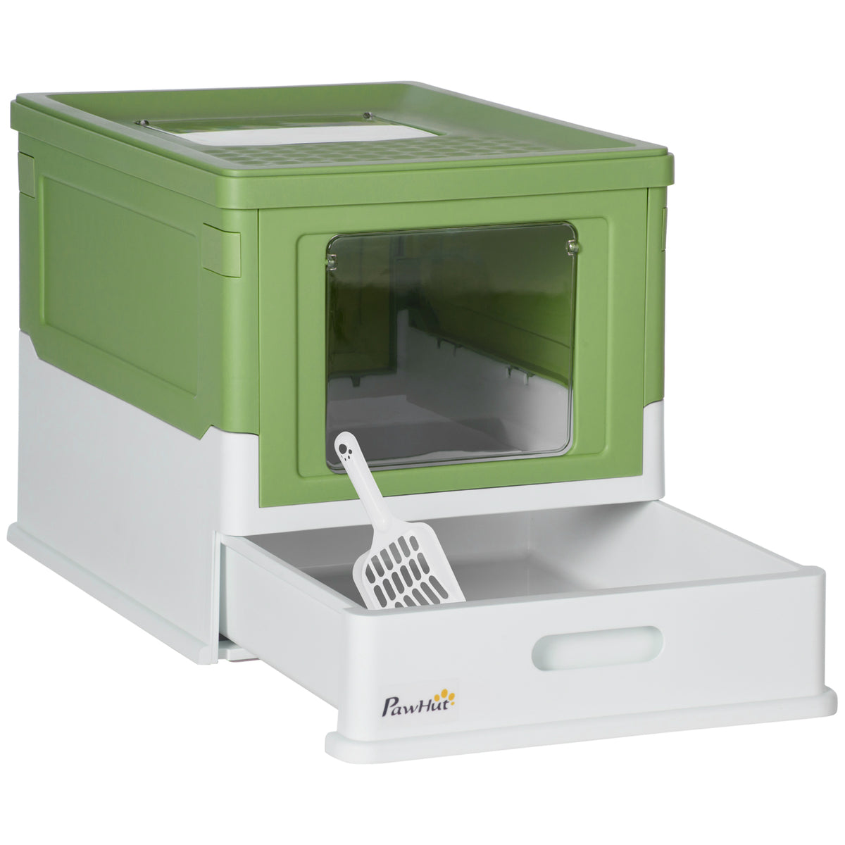 Maison de toilette pour chat pliable double porte battante et supérieure pelle fourni 47,5 x 35,5 x 36,7 cm vert avocat-0