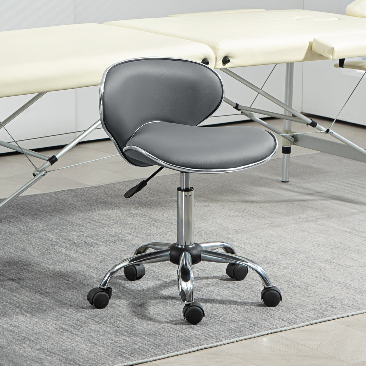 Tabouret à roulettes tabouret de travail avec hauteur réglable 44-56 cm et dossier, pivotant 360°, gris-1