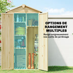 Armoire de Jardin Extérieur en Bois 3 Portes, 4 Étagères, Toit à Pignon, Compartiment, 93x53x168cm, Naturel-4