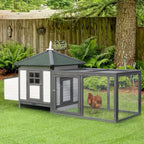 Poulailler cottage multi-équipement perchoir rampe pondoir enclos tiroir à déjection 196L x 76l x 97H cm bois massif pin gris blanc-9