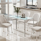 Table à manger pour 4 personnes, table de cuisine avec plateau en verre trempé et pieds en métal, 120x60x75cm, blanc-6