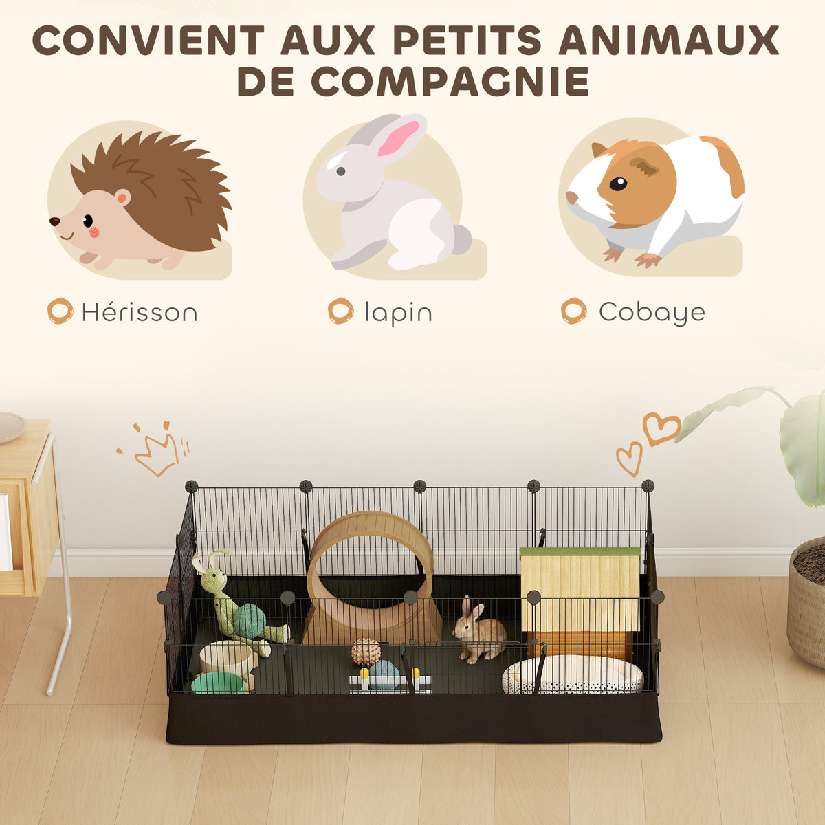 Enclos pour petits animaux, cage à lapin modulable 12 panneaux avec tapis étanche, en acier, 120 x 60 x 40 cm, noir-5