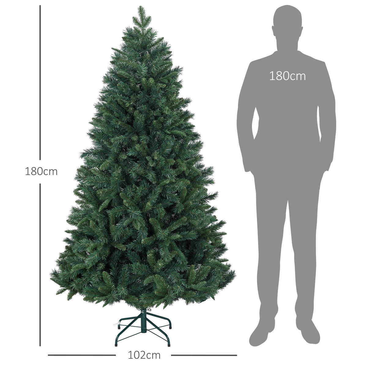 Sapin de Noël Artificiel 180 cm Arbre de Noël avec support en acier pliable, 1061 branches, décoration de Noël, vert-2