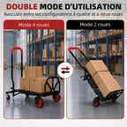 Diable et Chariot de Transport à Roulettes Pliable 2-en-1, Charge Max 120 kg, Base Rabattable, Acier, 83x44x78cm, Rouge-3