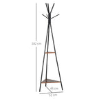 Porte-manteau trépied style industriel branches 2 étagères + 6 patères dim. 52L x 46l x 182H cm métal noir-2