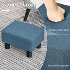 Pouf repose-pied tabouret bas en tissu de lin capacité de charge 110 Kg 40 x 30 x 24 cm bleu foncé-3