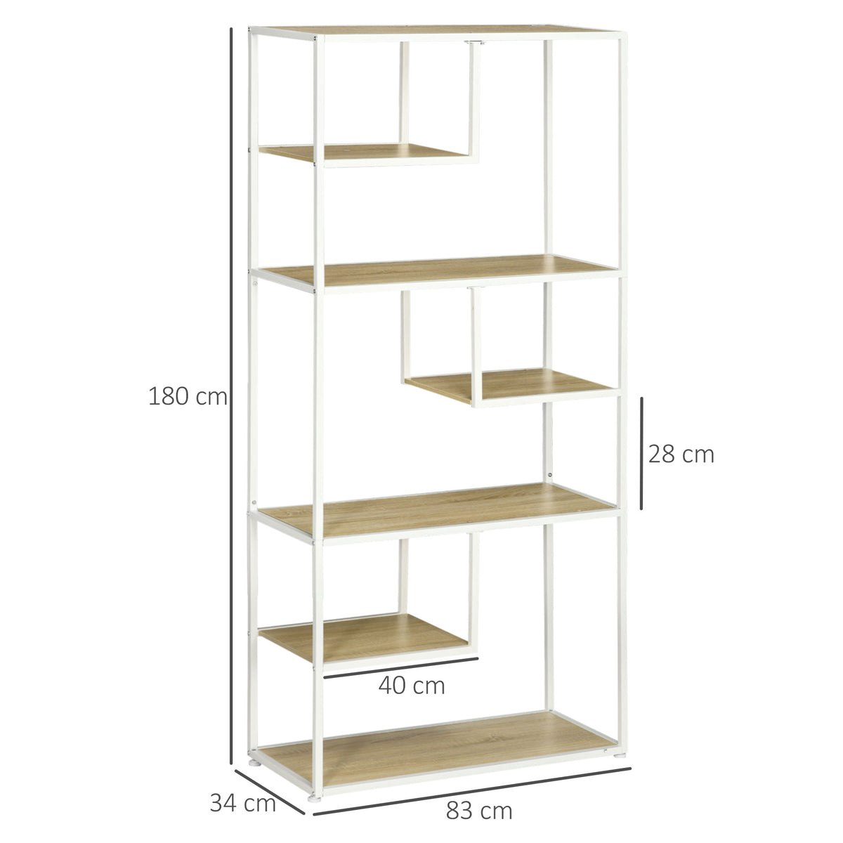 Bibliothèque étagère de rangement à 7 niveaux cadre en acier style industriel 83 x 34 x 180 cm chêne-2