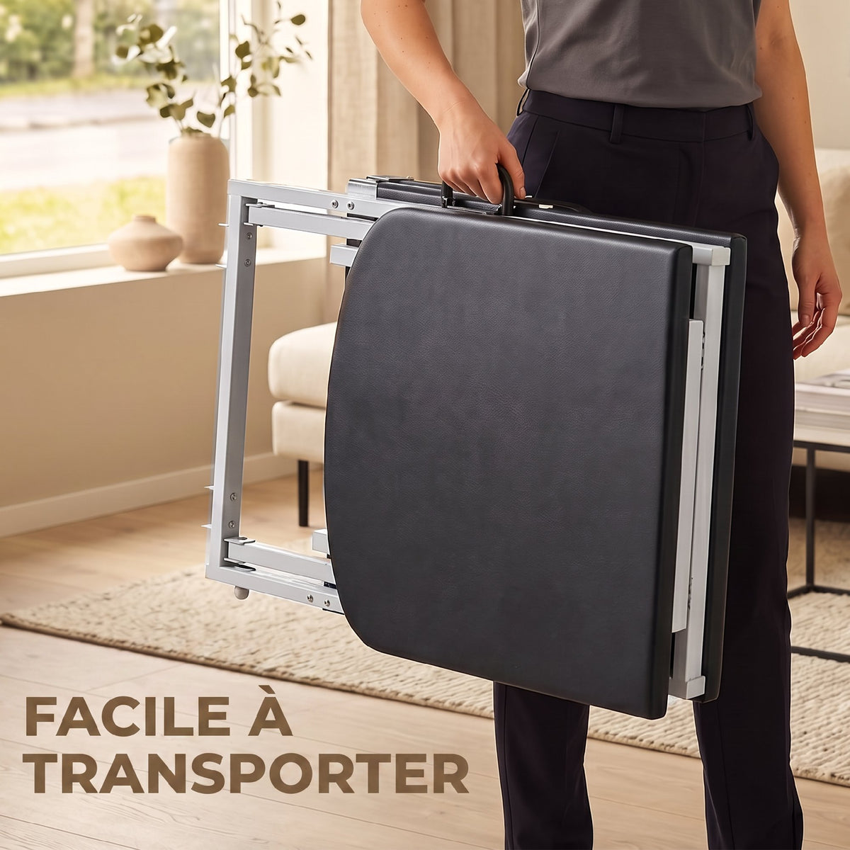 Table de massage pliante, lit de massage 3 zones portable 182 x 62 cm avec appuie-tête et accoudoirs amovibles, noir-4