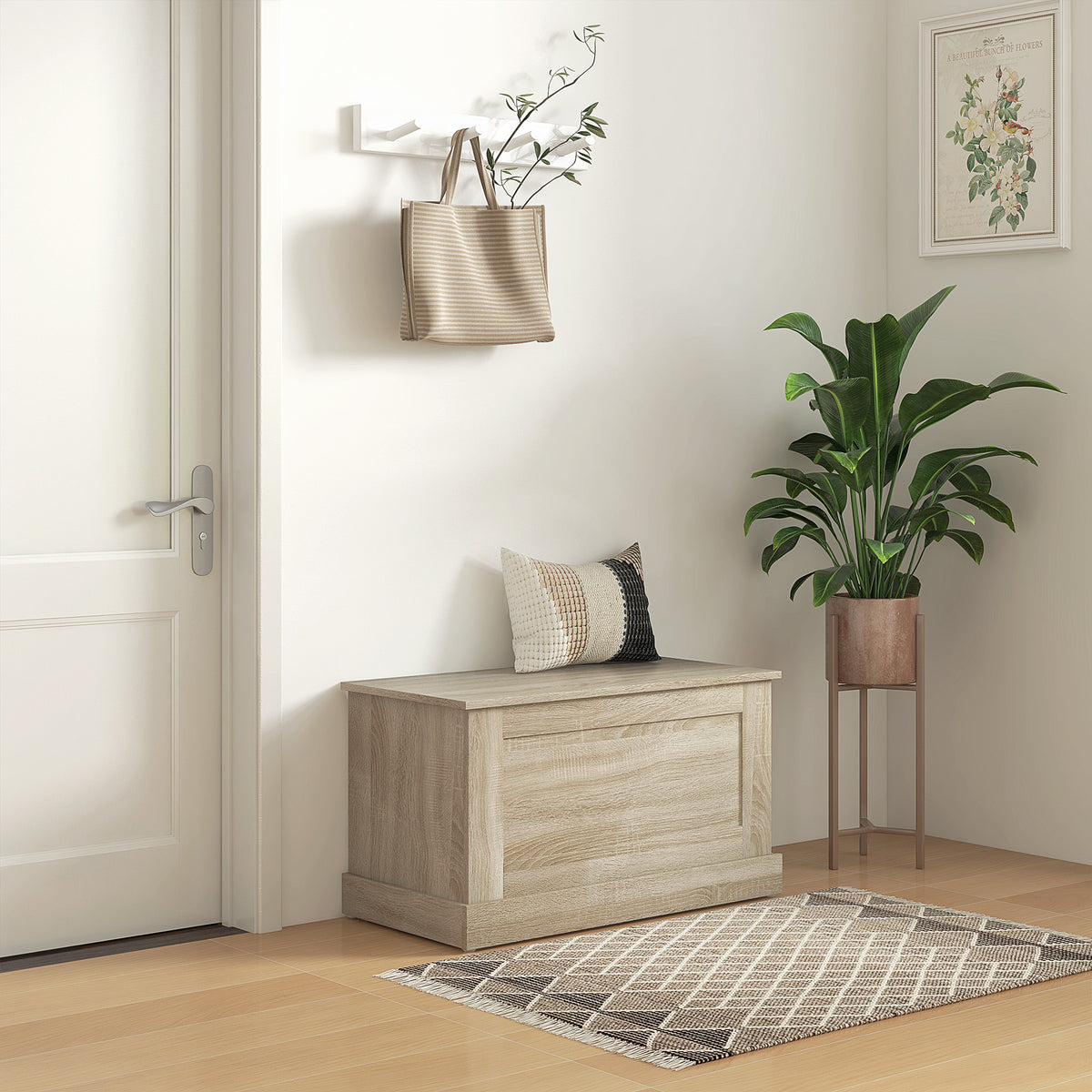 Coffre de rangement, coffre à jouets, avec charnière de sécurité, pour salon, en bois, 80 x 40 x 45 cm, bois naturel-1