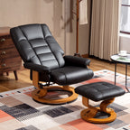 Fauteuil de relaxation inclinable avec repose-pied, pivotant, cadre en bois , revêtement synthétique noir-9