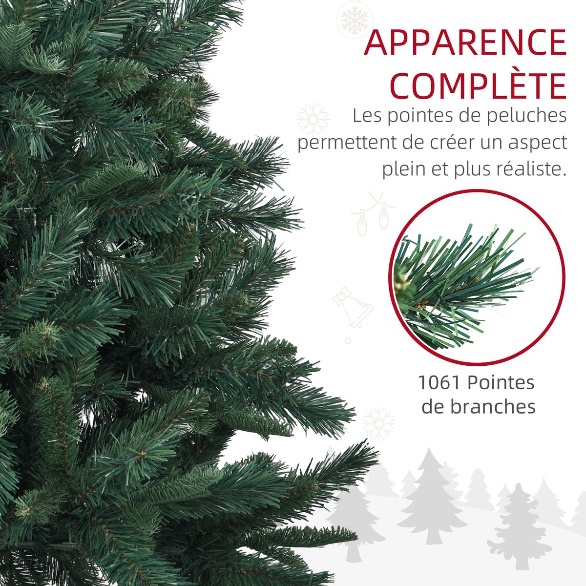 Sapin de Noël Artificiel 180 cm Arbre de Noël avec support en acier pliable, 1061 branches, décoration de Noël, vert-4