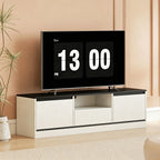 Meuble TV pour Télévision jusqu'à 60" avec 2 Armoires, 1 Étagère Ouverte, 1 Tiroir, Moderne, 140x35x40cm, Noir et Blanc-1