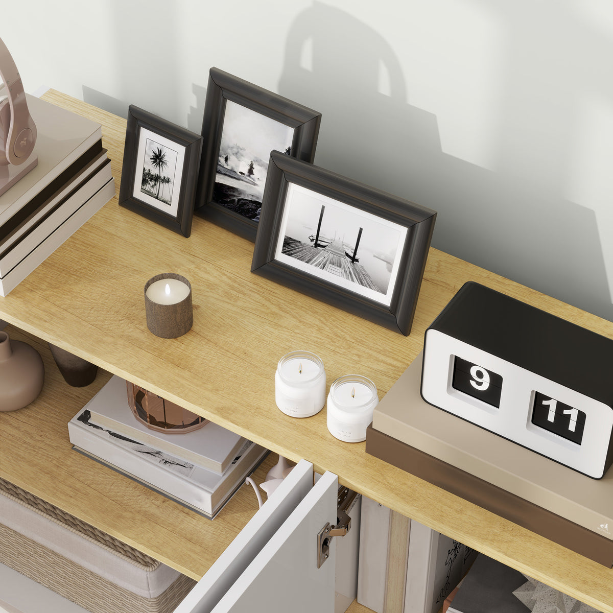 Buffet salle à manger buffet cuisine 4 portes à fermeture douce et étagères réglables 140l x 40P x 75H cm blanc laqué-8
